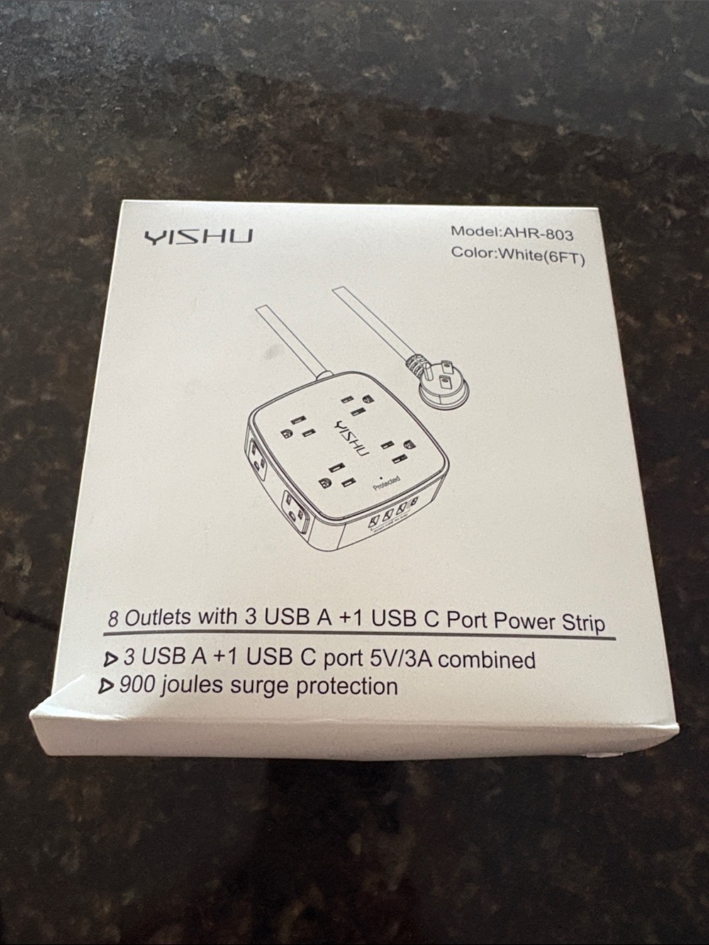 ISH White Power Strip with 8 Outlets and USB-C